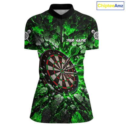 Green Lightning Darts Polo Shirt For Women Custom Crack Rock Dartboard Team Tournament Jersey NHT1716