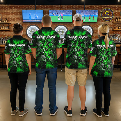 Green Lightning Darts Polo Shirt For Men Custom Crack Rock Dartboard Team Tournament Jersey NHT1716