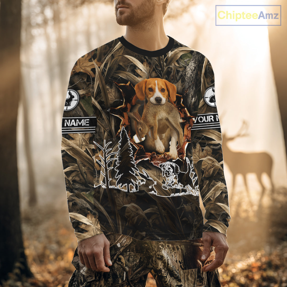 Custom Rabbit Hunting with Beagle Dog 3D Prints Camouflage Shirts, Rabbit Hunting Gifts NHT365
