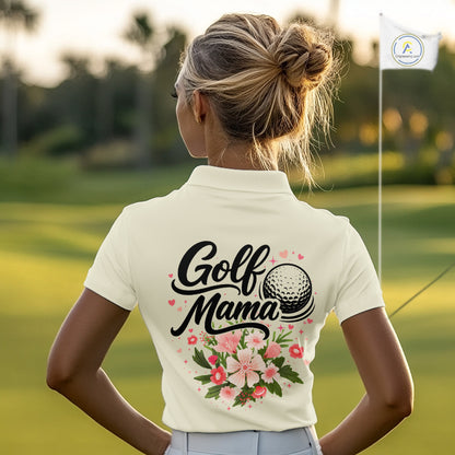 Beige Golf Mama Womens Polo Shirt, Funny Golf Mom Shirt, Mothers Day Gift For Golf Lover Mom, Ladies Golf Polo NHT752