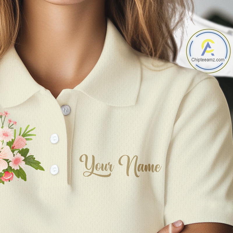 Beige Golf Mama Womens Polo Shirt, Funny Golf Mom Shirt, Mothers Day Gift For Golf Lover Mom, Ladies Golf Polo NHT752