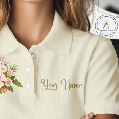 Beige Golf Mama Womens Polo Shirt, Funny Golf Mom Shirt, Mothers Day Gift For Golf Lover Mom, Ladies Golf Polo NHT752