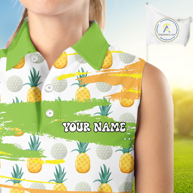 Personalized Pineapple Pattern Sleeveless Womens Golf Polo Shirts Team Golf Clothes Best Golf Gifts NHT753