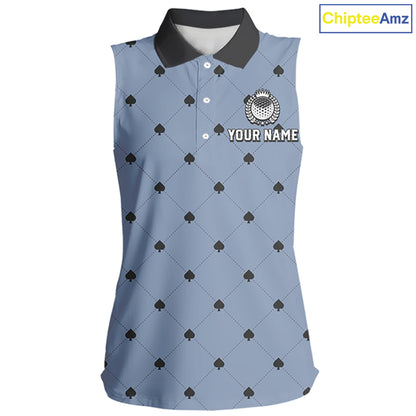 Personalized Sleeveless Womens Golf Jersey Spade Argyle Pattern, Performance Sportswear Golf Polo Shirt NHT755