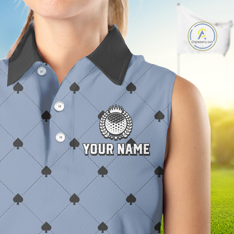 Personalized Sleeveless Womens Golf Jersey Spade Argyle Pattern, Performance Sportswear Golf Polo Shirt NHT755