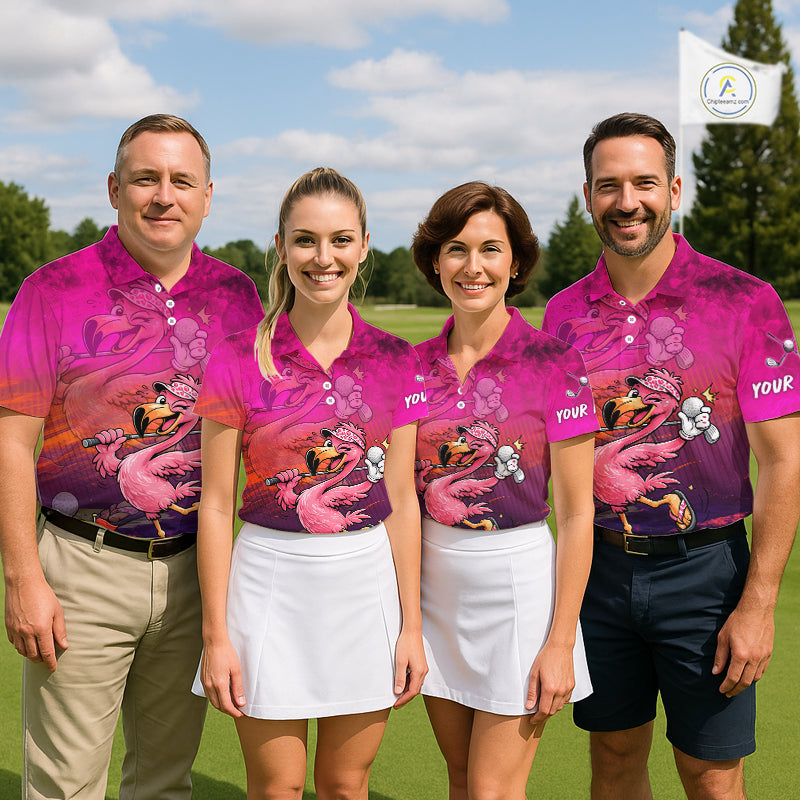 Personalized Flamingo Mens Golf Polo Shirt Custom Name And Team Hot Pink Funny Tropical Golf Outfit NHT1237