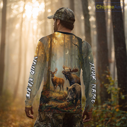 Custom Deer Moose Boar Hunting Personalized Name Hunter Gift  3D Forest Animal Shirt NHT1241