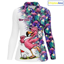 Load image into Gallery viewer, Funny Pink Flamingo Tropical Pattern Golf Polo Shirt Custom Golf Shirts For Womens NHT547