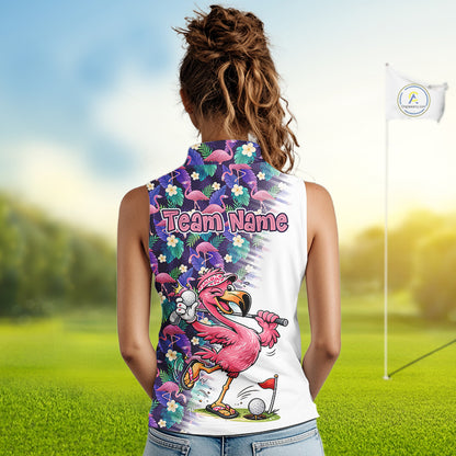 Funny Pink Flamingo Tropical Pattern Golf Womens Sleeveless Polo Shirt Custom Golf Shirts For Men NHT547