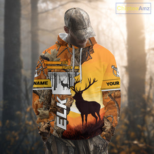 Elk Hunting Shirt Personalized 3D All Over Print Orange Autumn camo, Elk Hunting Shirt NHT137