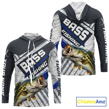 Personalized Bass Fishing Jerseys For Fishing Team, Largemouth Bass Hooded Fishing Shirt Long Sleeve NHT918