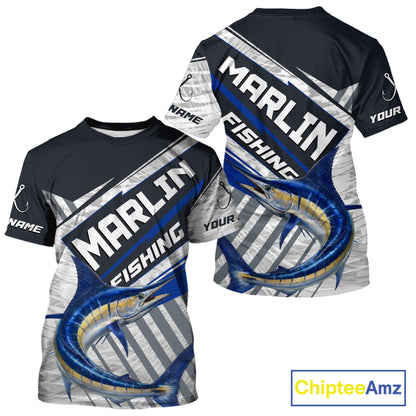 Personalized Marlin Fishing Jerseys For Fishing Team, Marlin Short Sleeve Fishing T-Shirt NHT919