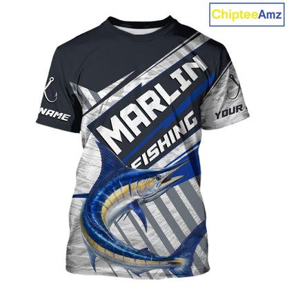 Personalized Marlin Fishing Jerseys For Fishing Team, Marlin Short Sleeve Fishing T-Shirt NHT919