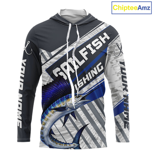 Personalized Sailfish Fishing Jerseys For Fishing Team, Sailfish Hooded Fishing Shirt Long Sleeve NHT920