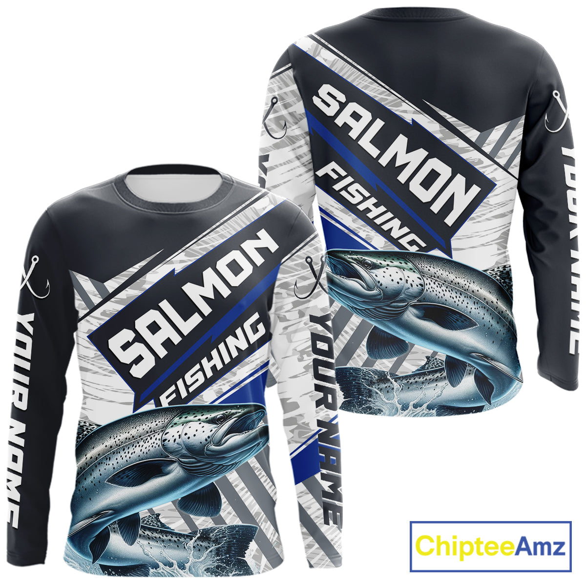 Personalized Chinook Salmon Fishing Jerseys For Fishing Team, Salmon Fishing Shirts Long Sleeve NHT921