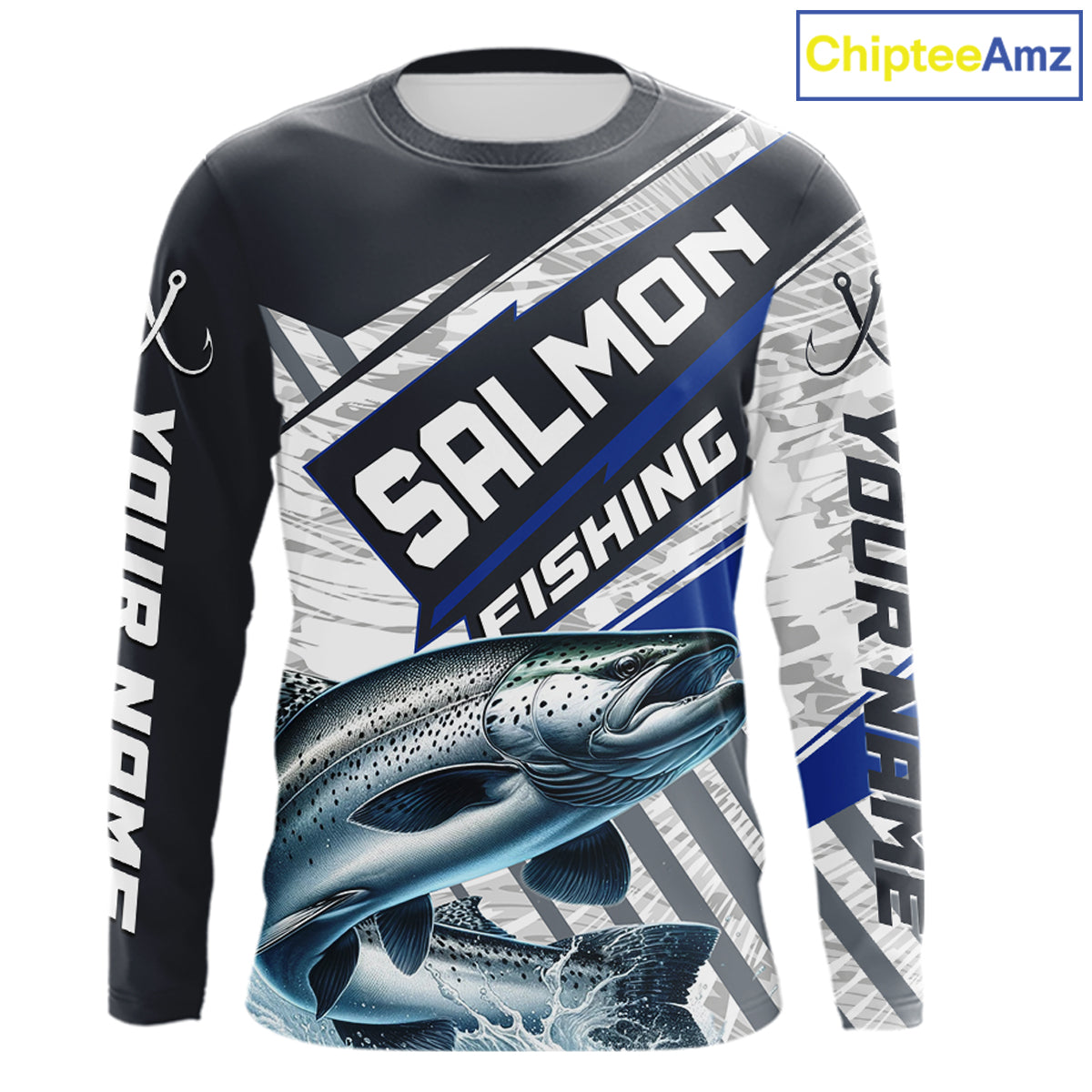 Personalized Chinook Salmon Fishing Jerseys For Fishing Team, Salmon Fishing Shirts Long Sleeve NHT921