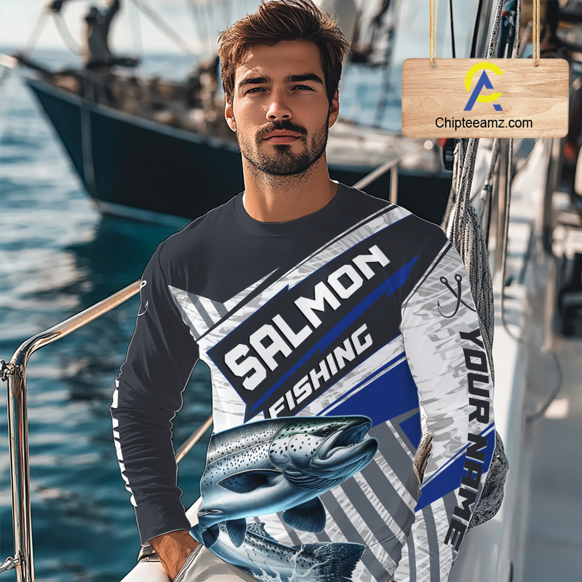 Personalized Chinook Salmon Fishing Jerseys For Fishing Team, Salmon Fishing Shirts Long Sleeve NHT921