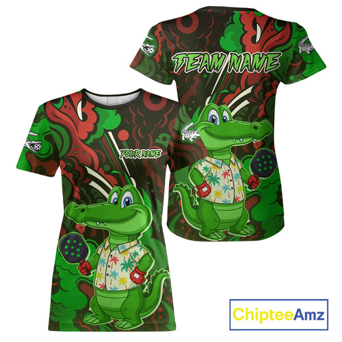 Custom Green Crocodile Graffiti Funny Pickleball T-Shirt For Women Outfits Pickleball Jersey NYN1437