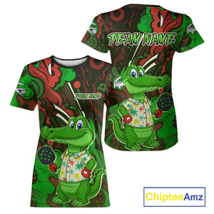 Custom Green Crocodile Graffiti Funny Pickleball T-Shirt For Women Outfits Pickleball Jersey NYN1437
