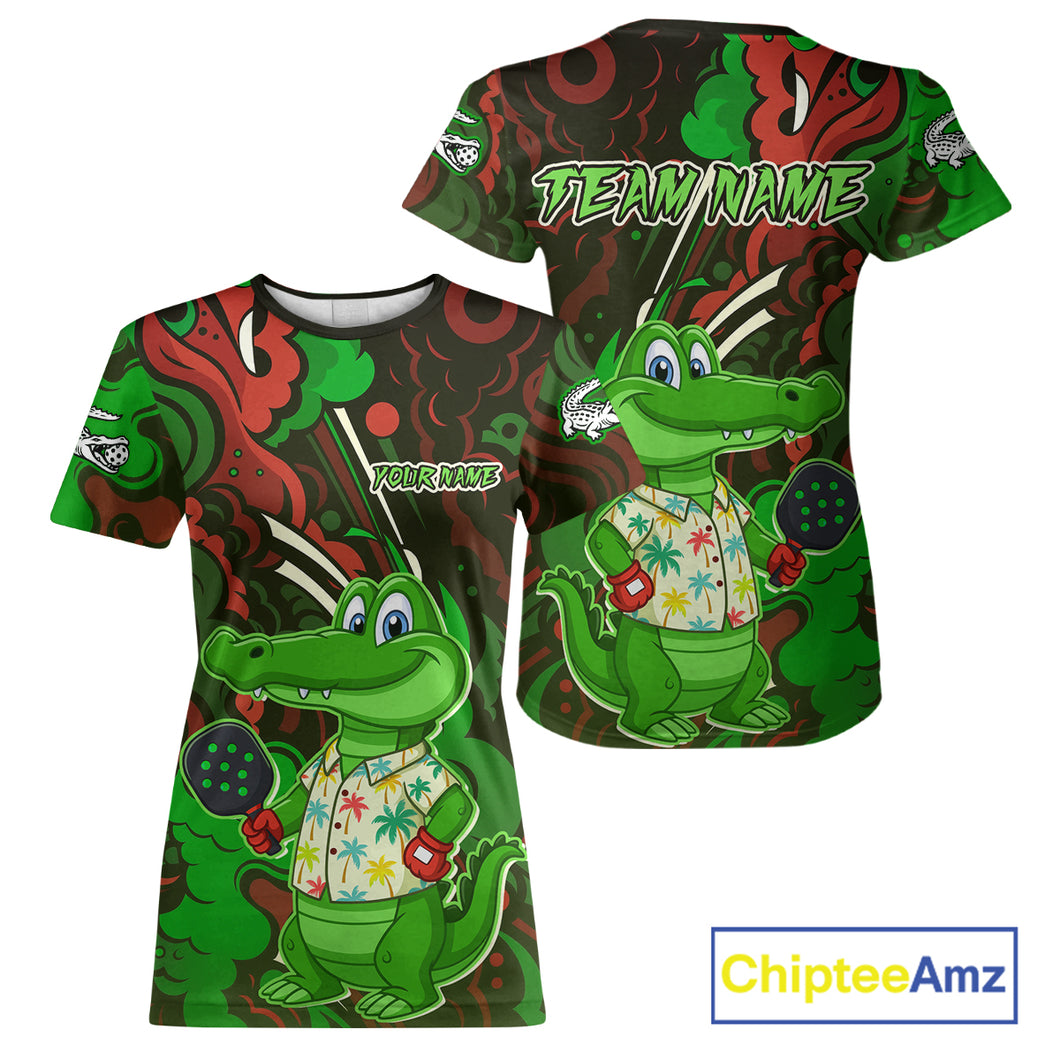 Custom Green Crocodile Graffiti Funny Pickleball T-Shirt For Women Outfits Pickleball Jersey NYN1437