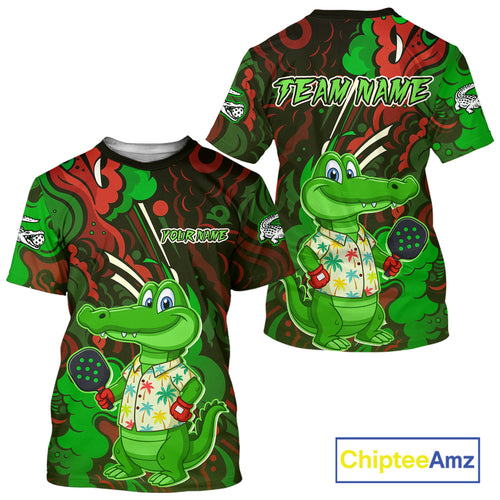 Custom Green Crocodile Graffiti Funny Pickleball T-Shirt For Men Outfits Pickleball Jersey NYN1437