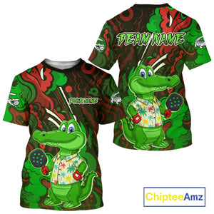 Custom Green Crocodile Graffiti Funny Pickleball T-Shirt For Men Outfits Pickleball Jersey NYN1437