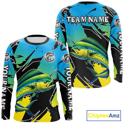 Personalized Mahi Mahi Fishing Shirts Long Sleeve Custom Team Name, Fishing Jersey For Men NHT479