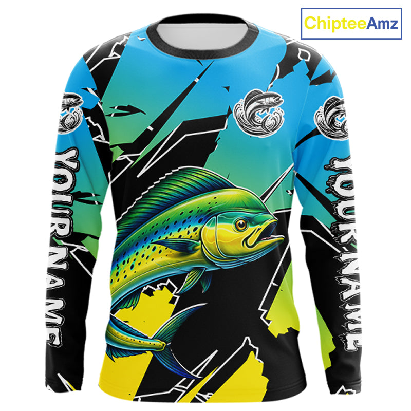 Personalized Mahi Mahi Fishing Shirts Long Sleeve Custom Team Name, Fishing Jersey For Men NHT479