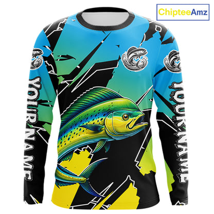 Personalized Mahi Mahi Fishing Shirts Long Sleeve Custom Team Name, Fishing Jersey For Men NHT479