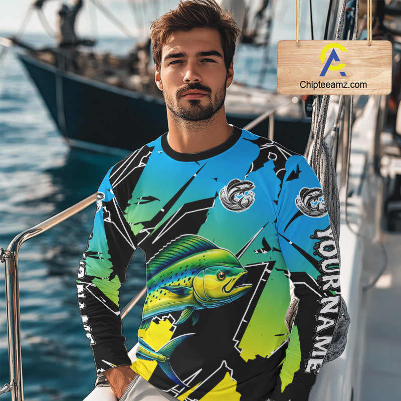 Personalized Mahi Mahi Fishing Shirts Long Sleeve Custom Team Name, Fishing Jersey For Men NHT479