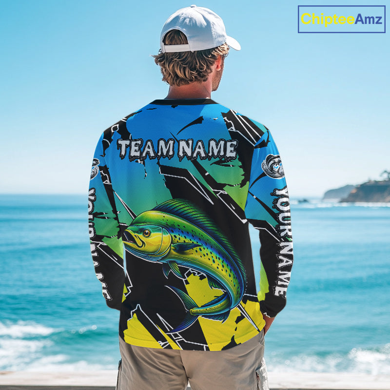 Personalized Mahi Mahi Fishing Shirts Long Sleeve Custom Team Name, Fishing Jersey For Men NHT479