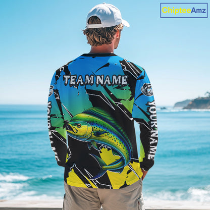 Personalized Mahi Mahi Fishing Shirts Long Sleeve Custom Team Name, Fishing Jersey For Men NHT479