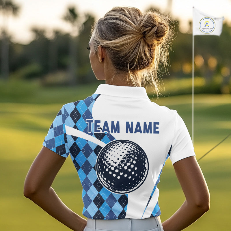 White And Green Argyle Pattern Womens Golf Polo Shirt Custom Golf Polo Best Golf Gifts NHT561