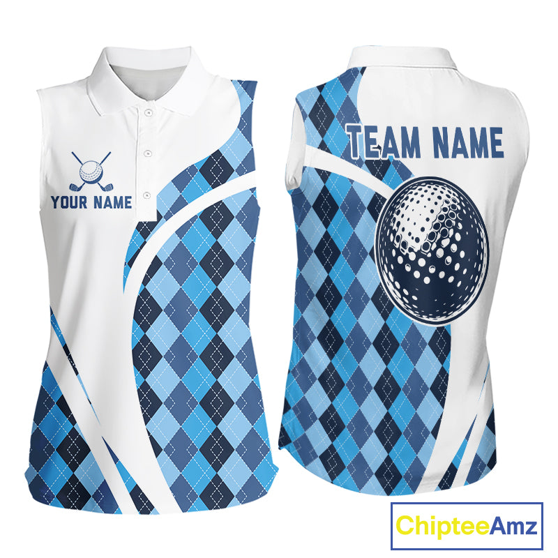 White And Green Argyle Pattern Womens Sleeveless Golf Polo Shirt Custom Golf Polo Best Golf Gifts NHT561