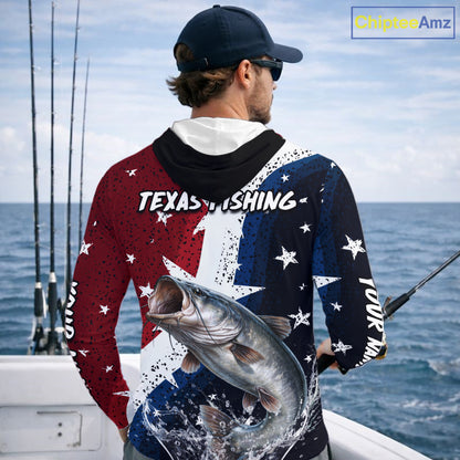Personalized Texas Flag Catfish Fishing Shirt Jerseys, Texas Catfish Fishing Shirts Long Sleeve Hooded For Men NHT760