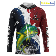 Load image into Gallery viewer, Personalized Texas Flag Mahi Mahi Fishing Shirt Jerseys, Texas Dorado Fishing Shirts Long Sleeve Hooded For Men NHT762