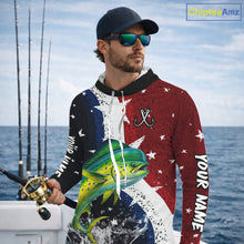 Load image into Gallery viewer, Personalized Texas Flag Mahi Mahi Fishing Shirt Jerseys, Texas Dorado Fishing Shirts Long Sleeve Hooded For Men NHT762