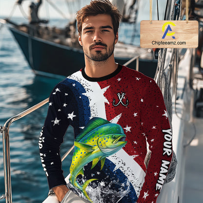Personalized Texas Flag Mahi Mahi Fishing Shirt Jerseys, Texas Dorado Fishing Shirts Long Sleeve For Men NHT762