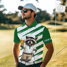 Load image into Gallery viewer, Custom Funny Beer Raccoon Golf Jersey For Mens, Mens Golf Polo Shirt Black Beige Golf Jersey NHT936