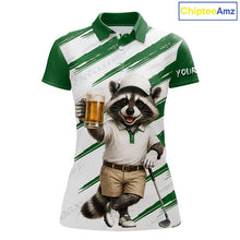 Load image into Gallery viewer, Custom Funny Beer Raccoon Golf Jersey For Womens, Womens Golf Polo Shirt Black Beige Golf Jersey NHT936