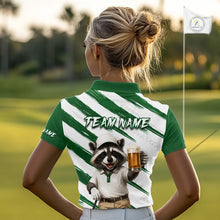 Load image into Gallery viewer, Custom Funny Beer Raccoon Golf Jersey For Womens, Womens Golf Polo Shirt Black Beige Golf Jersey NHT936