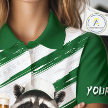 Load image into Gallery viewer, Custom Funny Beer Raccoon Golf Jersey For Womens, Womens Golf Polo Shirt Black Beige Golf Jersey NHT936