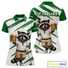 Load image into Gallery viewer, Custom Funny Beer Raccoon Golf Jersey For Womens, Womens Golf Polo Shirt Black Beige Golf Jersey NHT936