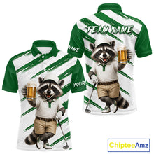 Load image into Gallery viewer, Custom Funny Beer Raccoon Golf Jersey For Mens, Mens Golf Polo Shirt Black Beige Golf Jersey NHT936