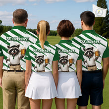 Load image into Gallery viewer, Custom Funny Beer Raccoon Golf Jersey For Womens, Womens Golf Polo Shirt Black Beige Golf Jersey NHT936
