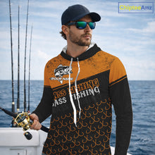 Load image into Gallery viewer, Personalized Largemouth Bass Fishing Jerseys, Orange Bass Hooded Fishing Shirts Long Sleeve Tournament Shirts NHT567
