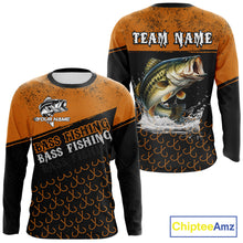 Load image into Gallery viewer, Personalized Largemouth Bass Fishing Jerseys, Orange Bass Fishing Shirts Long Sleeve Tournament Shirts NHT567