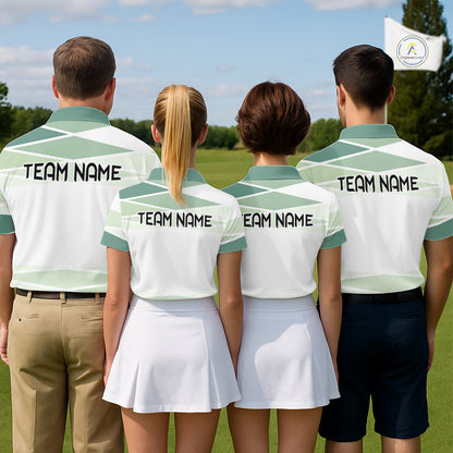 Personalized Golf Polo Shirt Custom Team Name White Green Geometric Golf Team Polo For Womens NHT943