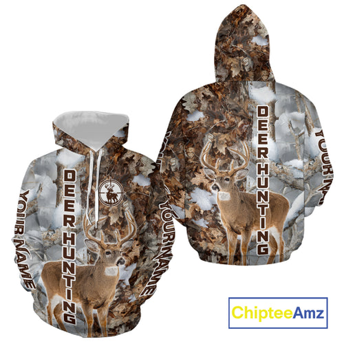 Best Deer Hunting Shirt With Whitetail Deer Winter Camo, Custom Name Deer Hunting Clothes NHT245