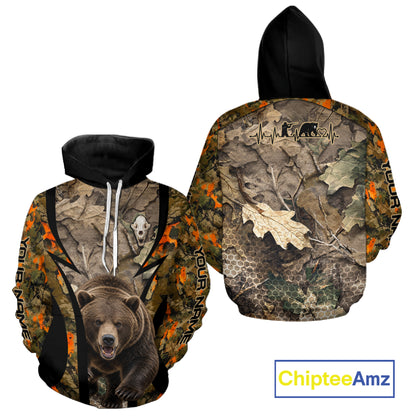 Timber Camouflage Bear Hunting Shirt Custom Hunter Outdoor Sports Performance, Hunting Gift NHT1744